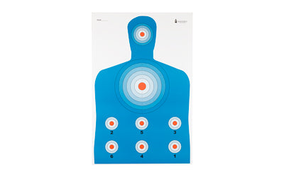 Action Target, PR-CQ1, High Visibility Fluorescent Target, Modified B-27 Target, Black/Blue/Red, 23"x35", 100 Per Box