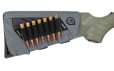 Allen Company, Next Shot, Bridger Buttstock Pouch, Gray, Holds up to (7) .223-300 Winchester Magnum Rifle Cartridges, Adjustable Strap