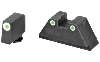 AmeriGlo, Optic Compatible Night Sight Set, 3 Dot Sights, Fits All Glocks, Green with White Outline, Front and Rear Sights