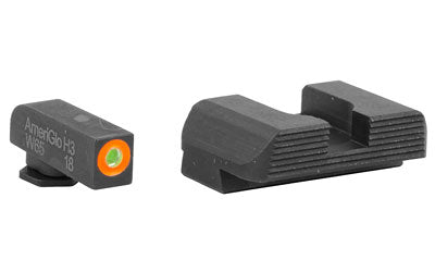 AmeriGlo, Protector, Night Sight Set, Fits Glock 42/43/43X/48, Front/Rear, Green Tritium Orange Outline Front, Black Serrated Rear