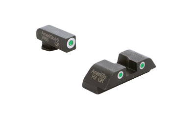AmeriGlo, Classic Sight Set, 3-Dot, Night Sight, Fits Glock Gen 5 9/40, Green Front with White Outline, Green with White Outline Rear, Matte Finish, Black