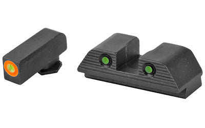 AmeriGlo, Trooper, Sight, Fits GLOCK MOS, 17/19/22/23/24/26/27/33/34/35/37/38/39 Gen 1-4, Green Tritium with Orange Outline Front, Green Tritium Black Serrated Rear