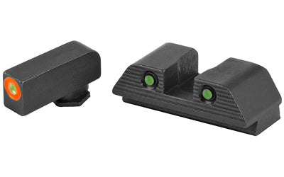 AmeriGlo, Trooper, Sight, Fits Gen 5 GLOCK 9MM/.40, Green Tritium with Orange Outline Front, Green Tritium Black Serrated Rear