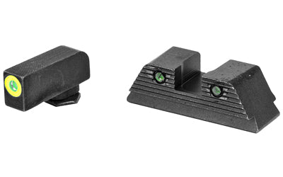 AmeriGlo, Trooper, Sight, Fits GLOCK 17/19/19X/26/45 Gen5, Green Tritium LumiLime Outline Front, Green Tritium Black Serrated Rear, Front/Rear