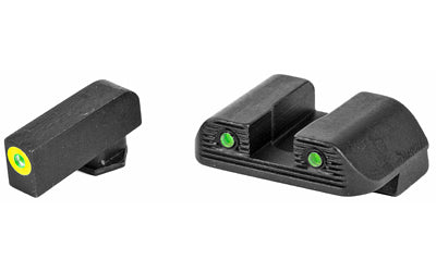 AmeriGlo, Trooper, Sight, Fits GLOCK 42/43/43X, Green Tritium LumiLime Outline Front, Green Tritium Black Serrated Rear, Front/Rear