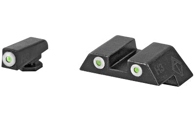 American Tactical, Night Sights, Fits Glock Gen 1-4, Gen 5 (excluding MOS versions): 17/19/22/23/24/26/27/33/34/35/37/38/39/42/43, Green Lamps with White Rings