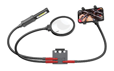 Real Avid, Smart-Mount Accessory System, Articulating Arms with Light, Phone Holder, and Magnifying Glass, Black and Gray