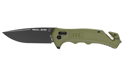 Real Avid, RAV-4, Folding Knife, Plain Edge, Matte Finish, Black and Green, Glass Filled Nylon Handle, 3.25" Blade Length, 7.75" Overall Length, Axis Lock, Stainless Steel