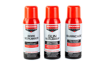 Birchwood Casey, 1-2-3 Aerosol Value Pack, 10 oz 1-Bore Scrubber, 1-Gun Scrubber, 1-Barricade Aerosol Can