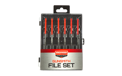 Birchwood Casey, Gunsmith File Set, 6 Piece Set, Hard Carbon Steel Construction, Black/Red, Includes Storage Case