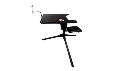 Birchwood Casey, Swivel Action Shooting Bench, Seat and Top Swivel 360 Degrees, Extended Armrests, Adjustable Rubber Coated Gun Rest, 2 Shell Gear Pockets, Rated for 300LBS, Black