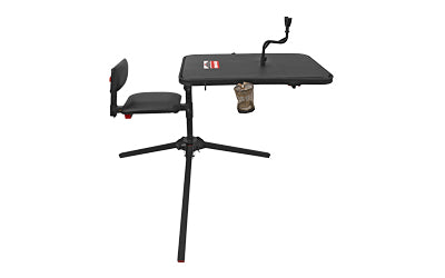 Birchwood Casey, Xtreme Shooting Bench, Seat and Top Swivel Together or Independently 360 Degrees, 2 Shell Gear Pockets, Adjustable Rubber Coated Gun Rest, Interchangeable Accessories, Cup Holder, Gear Basket Gear Hook, Rated for 300LBS, Black
