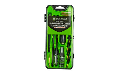 Breakthrough Clean Technologies, Vision Series, Cleaning Kit, For Pistol Caliber Carbine .38/.40/.45 Cal, Includes Cleaning Rod Sections, Hard Bristle Nylon Brushes, Jags, Patch Holders, Cotton Patches, Durable Aluminum Handle And Mini Bottles of