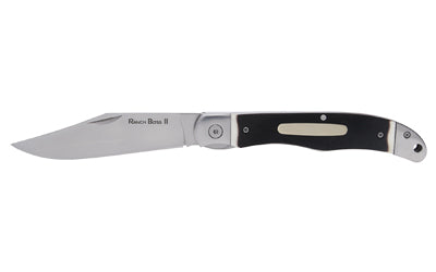 Cold Steel, Ranch Boss II, Folding Knife, 4" Clip Point Blade, 9.25" Overall Length, SK-5 Blade Steel, Plain Edge, Satin Finish, Silver, Faux Sawed Bone Handle, Liner Lock, Includes Sheath
