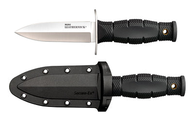 Cold Steel, Mini Leatherneck, Fixed Blade Knife, 3.5" Spear Point Dagger Blade, 6.75" Overall Length, 8Cr13MoV Blade Steel, Plain Edge, Satin Finish, Silver, Black Kraton Handle, Includes Secure-Ex Sheath