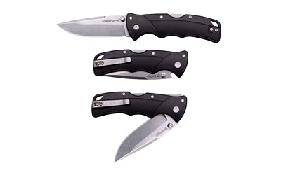 Cold Steel, Verdict, Folding Knife, 3" Clip Point Blade, 7.10" Overall Length, 4116SS Stainless Blade Steel, Plain Edge, Stonewash Finish, Silver, Black GFN Handle, Tri-Ad Lock