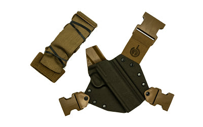 GunfightersINC, Kenai Chest Holster, Kydex Shell, Nylon Harness, Fits 5" 1911 Government Models with Rail, Gray Shell, Coyote Brown Harness, Right Hand
