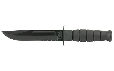 KA-BAR Knives, KA-BAR Short, Fixed Blade Knife, 5.25" Blade Length, 9.375" Overall Length, Clip Point, Combo Edge, 1095 Cro-Van/Black Steel, Matte Finish, Black, Kraton G Handle, Includes Glass Filled Leather Sheath