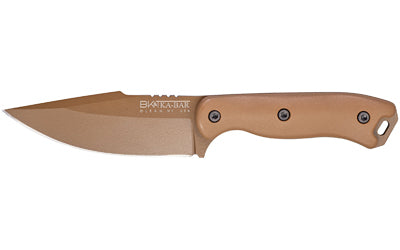 KA-BAR Knives, Becker Harpoon, Fixed Blade Knife, 4.625" Blade Length, 9.375" Overall Length, Matte Finish, Bronze, Drop Point, Plain Edge, 1095 Cro-Van Steel, Brown Polymer Handle, Includes Celcon Sheath
