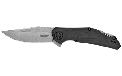 Kershaw, Camshaft, 3" Folding Knife/Assisted, Clip Point, Plain Edge, 4CR13 Stonewashed, Black Glass-Filled Nylon Handle