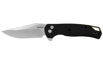 Kershaw, Runoff, Folding Knife, 3.1" Clip Point Blade, Plain Edge, 8Cr13MoV Blade Steel, 7.15" Overall Length, Button Lock, Stone Washed Finish, Silver, Black Glass Filled Nylon Handle