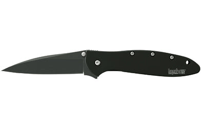 Kershaw, Leek, 3" Assisted Folding Knife, Clip Point, Plain Edge, 14C28N/Satin, Black DLC 410 Stainless, Thumb Stud/Pocket Clip