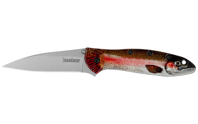 Kershaw, Leek, Folding Knife, Assisted Opening, 3" Drop Point Blade, 14C28N Blade Steel, 7" Overall Length, Liner Lock, Bead Blasted Finish, Silver Blade, UFI Coated Rainbow Trout Handle