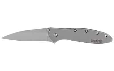 Kershaw, Leek, 3" Assisted Folding Knife, Clip Point, Plain Edge, 14C28N/Satin, Satin 410 Stainless, Thumb Stud/Pocket Clip