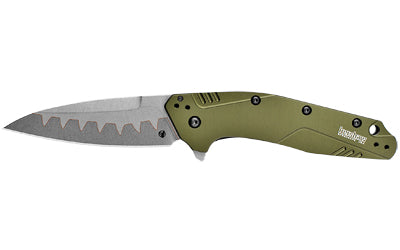 Kershaw, Dividend, Folding Knife/Assisted, Drop Point, Plain Edge, 3" Composite with D2 Cutting Edge and N690 Upper, Olive Anodized Aluminum 6061-T6 Handle