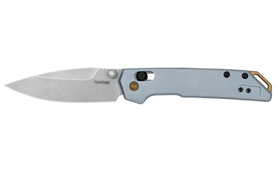 Kershaw, MINI IRIDIUM, Folding Knife, Plain Edge, D2 Blade Steel, Stone Washed Finish, Silver, Ice Blue Aluminum Handle, Dura Lock, 3" Blade, 6.9" Overall Length, Includes Pocket Clip
