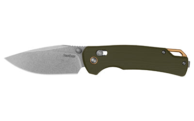 Kershaw, Proximal, Folding Knife, 3.15" Drop Point Blade, D2 Blade Steel, 7.55" Overall Length, Steel Stonewash Finish Blade, Plain Edge, G10 Handle, Olive Drab Green, Thumb Stud/Pocket Clip