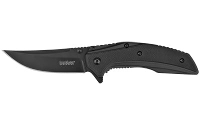 Kershaw, OURIGHT-BLACK, Folding Knife, Plain Edge, Trailing Point, 3" Blade, Black PVD Finish, Sandvix 8Cr13MoV, Black Stainless Steel Handle with G10 Overlay, SpeedSafe, Flipper, Frame Lock, Tip-Down Carry