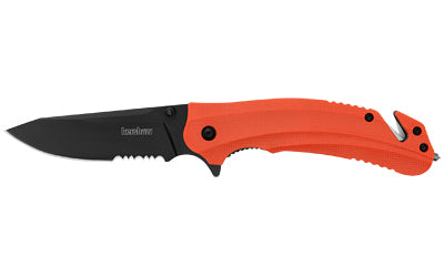 Kershaw, Barricade, Folding Knife, Assisted Opening, 3.5" Drop Point Blade, Partially Serrated, 8Cr13MoV Blade Steel, 8.5" Overall Length, Liner Lock, Black Oxide Finish, Black Blade, Orange Glass Filled Nylon Handle