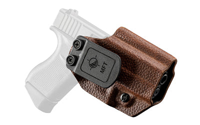 Mission First Tactical, Hybrid Holster, Inside Waistband Holster, Ambidextrous, Fits Glock 43/43X, Kydex with Leather Shell, Includes 1.5" Belt Attachment, Brown