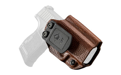 Mission First Tactical, Hybrid Holster, Inside Waistband Holster, Ambidextrous, Fits Sig P365, Kydex with Leather Shell, Includes 1.5" Belt Attachment, Brown