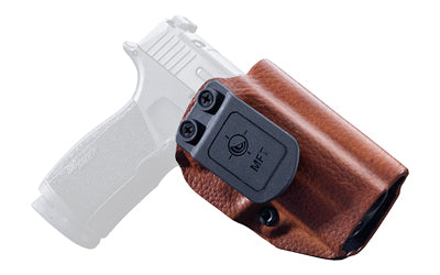Mission First Tactical, Hybrid Holster, Inside Waistband Holster, Ambidextrous, Fits Sig P365 X-Macro, Kydex with Leather Shell, Includes 1.5" Belt Attachment, Brown