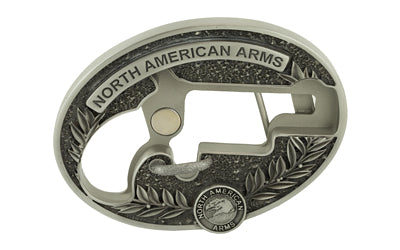 North American Arms, Long Rifle Oval Ornate Belt Buckle, For 1 1/8 Long Rifle only, Secure Clip Release, Fits Belts 1" to 1 1/2" Wide