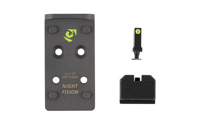 Night Fision, Optic Plate + Backup Sight Combo, Yellow Front Night Sight with Black Rear, Leupold DeltaPoint Pro/Sig Romeo Pro Optic Plate, Fits Full Size Glock MOS