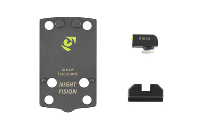 Night Fision, Optic Plate + Backup Sight Combo, Yellow Front Night Sight with Black Rear, Holosun EPS Carry Optic Plate, Fits Glock 43X/48 MOS