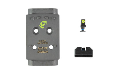 Night Fision, Optic Plate + Backup Sight Combo, Yellow Front Night Sight with Black Rear, Holosun EPS Optic Plate, Fits Full Size Glock MOS
