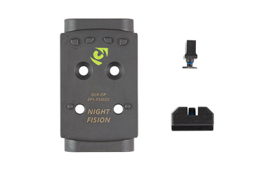 Night Fision, Optic Plate + Backup Sight Combo, Black Sights, Holosun EPS Optic Plate, Fits Full Size Glock MOS
