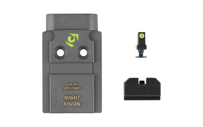 Night Fision, Optic Plate + Backup Sight Combo, Yellow Front Night Sight with Black Rear, Holosun 509T Optic Plate, Fits Full Size Glock MOS