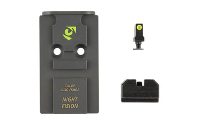 Night Fision, Optic Plate + Backup Sight Combo, Yellow Front Night Sight with Black Rear, Aimpoint ACRO Optic Plate, Fits Full Size Glock MOS