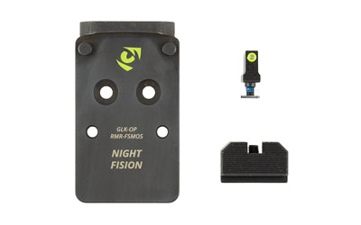 Night Fision, Optic Plate + Backup Sight Combo, Yellow Front Night Sight with Black Rear, RMR/507C Optic Plate, Fits Full Size Glock MOS