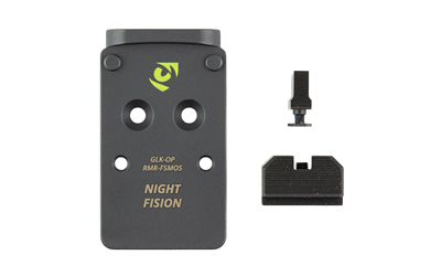 Night Fision, Optic Plate + Backup Sight Combo, Black Sights, RMR/507C Optic Plate, Fits Full Size Glock MOS