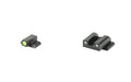 Night Fision, Standard Height Night Sights, Tritium with Yellow Fluorescent Ring Front Sight, Tritium Rear Sight, Fits S&W Bodyguard 2.0 (Non Performance Series), OEM Height, Square Notch Rear Sight, Nitride Finish, Black