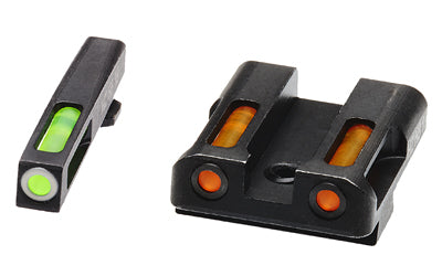 Hi-Viz, LiteWave H3 Tritium/Litepipe Night Sights, Fits Glock 9/40SW/357Sig, Green Front w/White Front Ring, Orange Rear