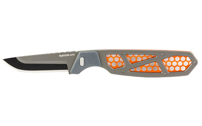 Outdoor Edge, Razor APX, Fixed Blade Knife, Plain Edge, 2.5" Blade Length, Includes (5) 5 Drop Point Blades, Matte Finish, Orange Titanium Coated Removeable Blade Storage Scales, Includes Polypropylene Sheath