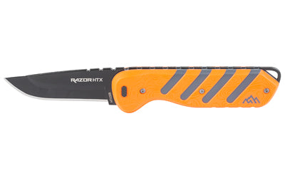 Outdoor Edge, Razor HTX, Fixed Blade Knife, Plain Edge, 3" Blade Length, Includes (3) Drop Point Blades, (2) Caping Blades, (1) Gutting Blade, (1) Saw Blade Pod, Matte Finish, Orange & Gray Rubberized Aluminum Handle, Includes Sheath