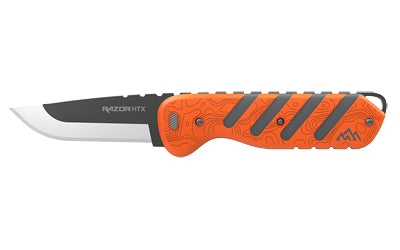 Outdoor Edge, Razor HTX, Folding Knife, Plain Edge, 3.5" Blade Length, Includes (5) Drop Point Blades, (1) Gutting Blade, (1) Saw Blade Pod, Matte Finish, Orange and Gray Rubberized Aluminum Handle